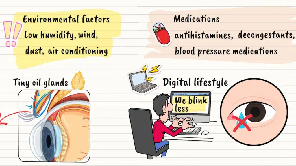 Causes for dry eye syndrome