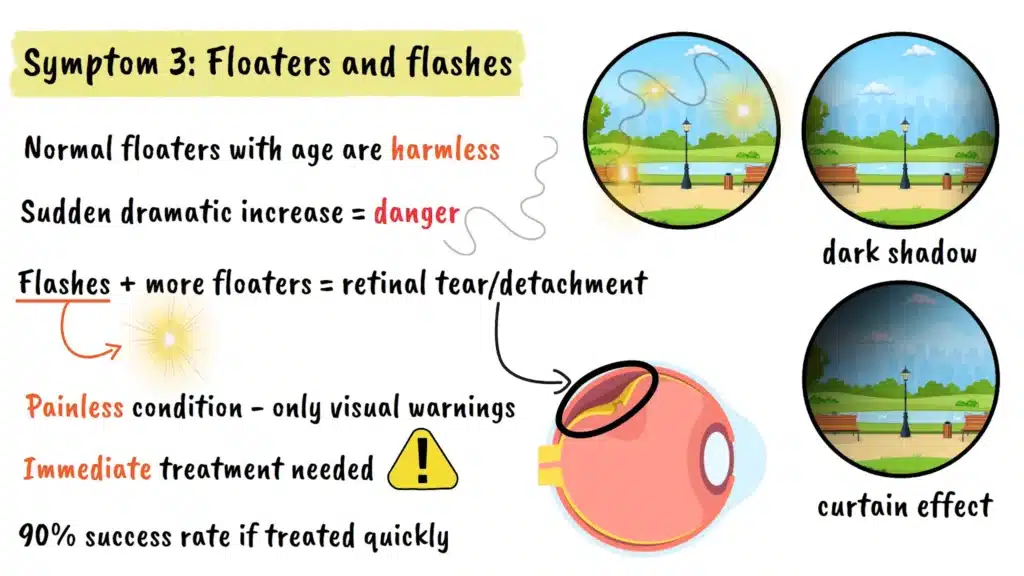 Floaters and flashes eye symptom