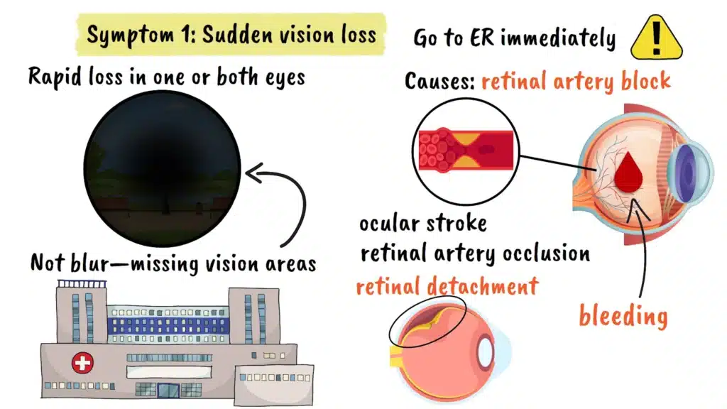 Sudden vision loss eye symptom
