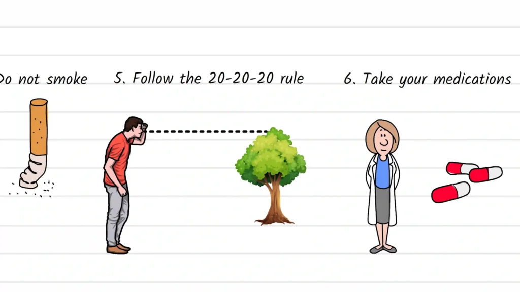 How to prevent blurred vision do not smoke, follow 20-20-20 rule and take your medications